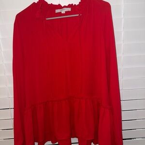 LOFT Vibrant Red Peplum Blouse